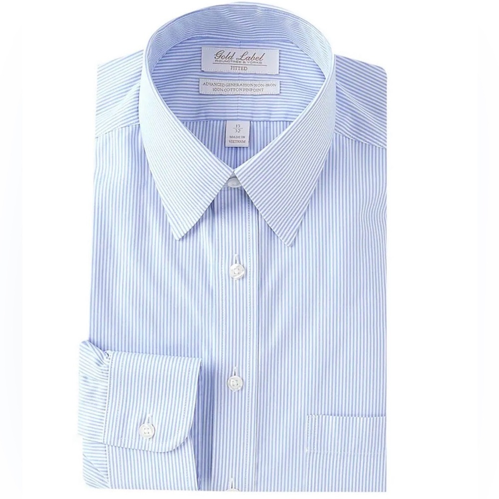Gold Label by Roundtree & Yorke Fitted Non-Iron Point Collar Striped Dress Shirt